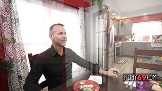 Sexy honey getting pounded in a 3some by her boyfriend and his perv stepdad