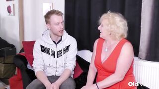 OldNanny - Blond Granny In Red Suit Seduces Lewd Dude For Hawt Screw