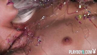 Petite golden-haired teen exposes her bubble booty and tiny boobs for Playboy