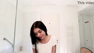 The short petticoat is cut to flash her booty and what is below for the hottest brunette hair glamorous college whore