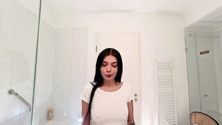 The short petticoat is cut to flash her booty and what is below for the hottest brunette hair glamorous college whore