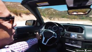 Outdoor anal screwing a tranny hitchhiker