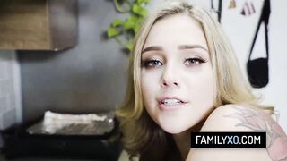 Blond stepdaughter gives a oral job to stepdad if that guy takes over the cleaning in the abode