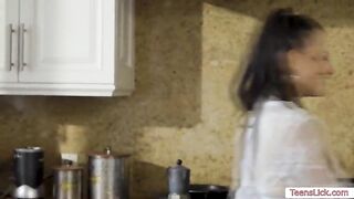 Those glamorous sweethearts begin with flirty kitchen chats and hawt kisses, building to epic steamy lesbo play!
