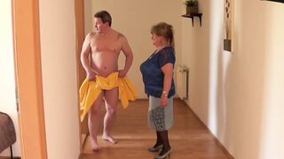 Lascivious oma sucks a giant rod then rides it like a star