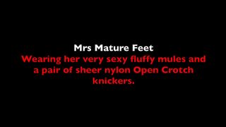 #378 Mrs Aged Feet wearing hot fluffy Mules