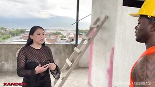 BBC bricklayer has sex with 2 pretty youthful Latinas on the terrace