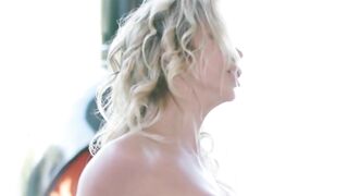 Busty lesbian MILF works her tongue on young tasty pussy