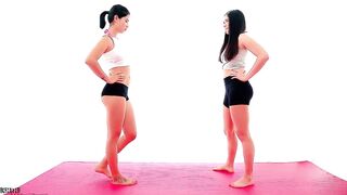 Asian vs Brunette Bikini Catfight Femdom Scissorhold