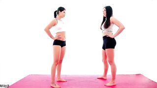 Asian vs Brunette Bikini Catfight Femdom Scissorhold