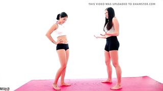 Asian vs Brunette Bikini Catfight Femdom Scissorhold