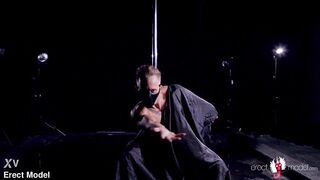 Moist hunk pole dancer and his homo undress beneath showering water