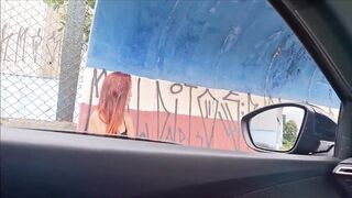 A risky masturbation session in the street for a student who was at the bus stop.