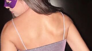 Youthful angel in mini petticoat and sneakers at the swingers club.