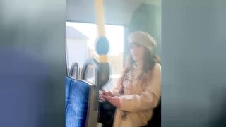 Cute shemale gal masturbation on public bus until spunk fountain!