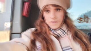 Cute shemale gal masturbation on public bus until spunk fountain!