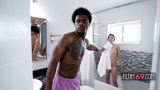 Hot sweetheart has reverse cowgirl with ebony stepbrother