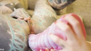 Vintage Van Screw Inked Hotty DESTROYS Her Butt with Huge Toy