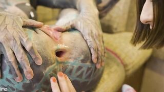 Vintage Van Screw Inked Hotty DESTROYS Her Butt with Huge Toy