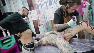 Breathtaking Tattoo Playgirl with Large Titties enjoys ANAL bang whilst getting a Tattoo - ATM&Gaping