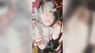 Leather & A Thick Cigar! Tina Snua Smokes A Cigar - Drifting Smoke Hose