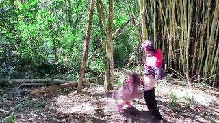 Outdoor Tease Plaid Petticoat Chick Deepthroat and Throat Creampie