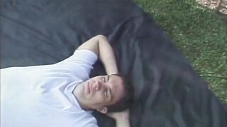 Trans woman booty drilling large schlong sucking in the garden...cum in throat