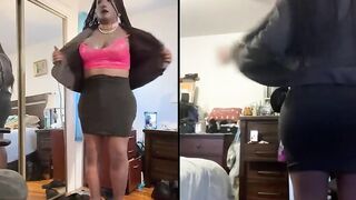 Ebony Honey Danae in a Super Small Mini Petticoat Rubbing Her Snatch