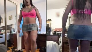 Ebony Honey Danae in a Super Small Mini Petticoat Rubbing Her Snatch