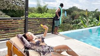 My boss's wife asks me for a massage in the pool and ends up with my large ebony jock in her throat!