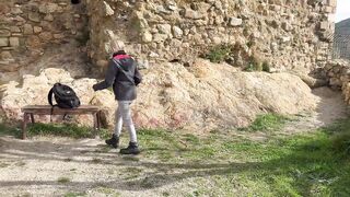 ACCIDENTAL ORAL SEX OUTDOORS - I cum very fast in his throat, they nearly watch us, risky homemade sex