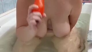 Russian angel relaxes in the bathroom