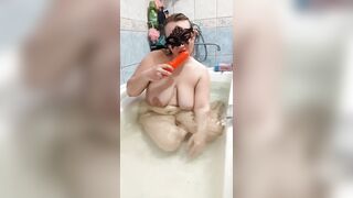Russian angel relaxes in the bathroom