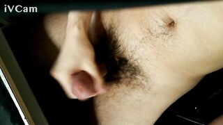 Penis with rings stroking, view from above + spunk flow, 1st movie scene from a noobie
