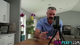 Tiny concupiscent teen step daughter cheers up lonely stepdad with coarse sex