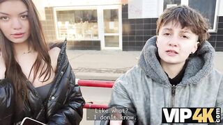 VIP4K. 2 marvelous Lesbos don't mind to having a Trio with a stranger from the educate