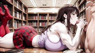 Breasty Manga Schoolgirl in Plaid Petticoat Gets Filled Unfathomable in Quiet Library Stacks