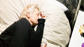 My mother-in-law wakes up with a rod in her throat and gets her vagina and butt banged.