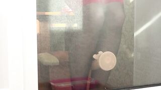 I watch throughout the window, as my neighbour with a hot ass masturbates with a rubber weenie. Is that babe doing this by the window on purpose? Amateur.