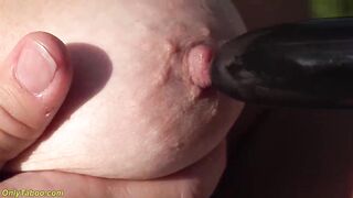 curvy nymphomaniac gilf piddles a giant fountain in the garden and screws her unshaved snatch with a ebony vibrator