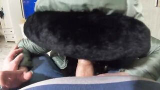 Taut Jumpsuit, Fur Boots & Smutty Deepthroat with a Cum-Licking Finish