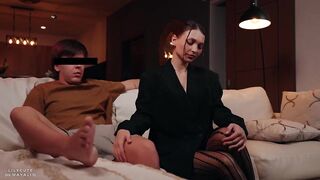 Scared Stepmom Grabs Step son's Shlong During Horror Episode – Then Rides Him!