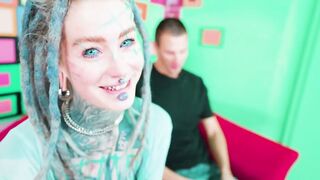 Casting Daybed Tattooed GOTH Sweetheart Gags on Large White Wang – ATM