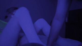 Rosey gives head and gets drilled below the ebony lights, then gets giant facial at the end