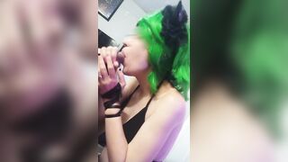 Alternative angel sucks rod, gets titty screwed, then her fishnets get ripped open & this babe gets creampied