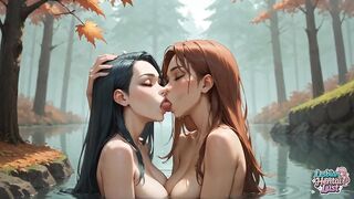 2 Hawt Lesbos with Flowing Blue and Crimson Hair Vigorously Smooch in This Warm Beauty/angel Porn!