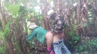 Blond Colombian peasant is drilled by her boss on the farm