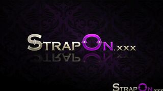 StrapOn Blonde and Brunette lesbians making love with sex to