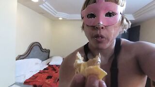 My slaver eats a sandwich expelled from my backdoor after opening it with fisting