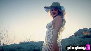 Blond chick Emma Hix undressed her marvelous body after sexy striptease session for the Playboy and hawt hotty enjoyed solo action